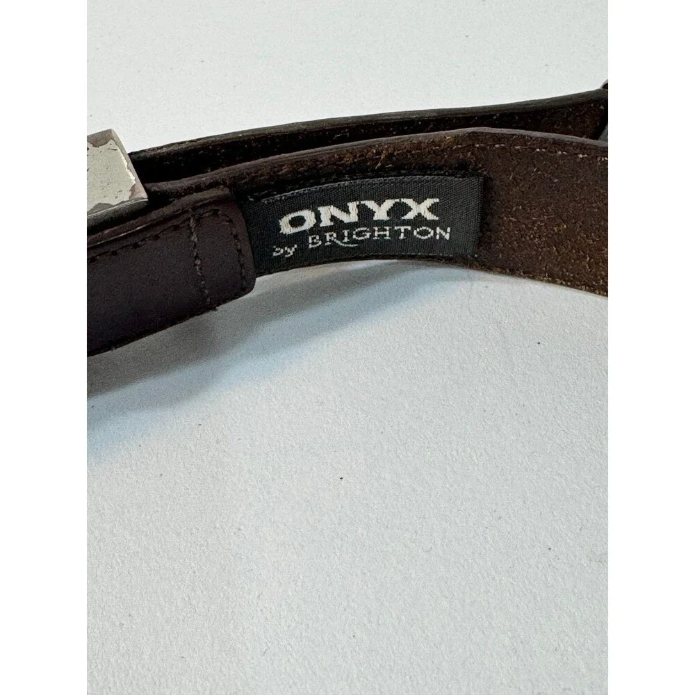 Onyx by Brighton Leather Belt 42 Golf Concho Braided Inlay Brown 11507 Distress